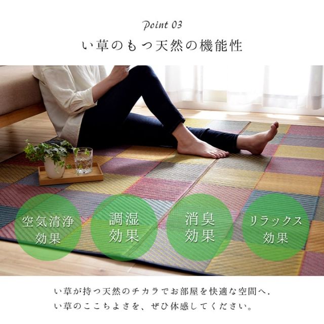 ラグ 純国産 国産 日本製 い草 抗菌防臭 自然素材 モダン 『DXカラフルブロック』 約191×250cm