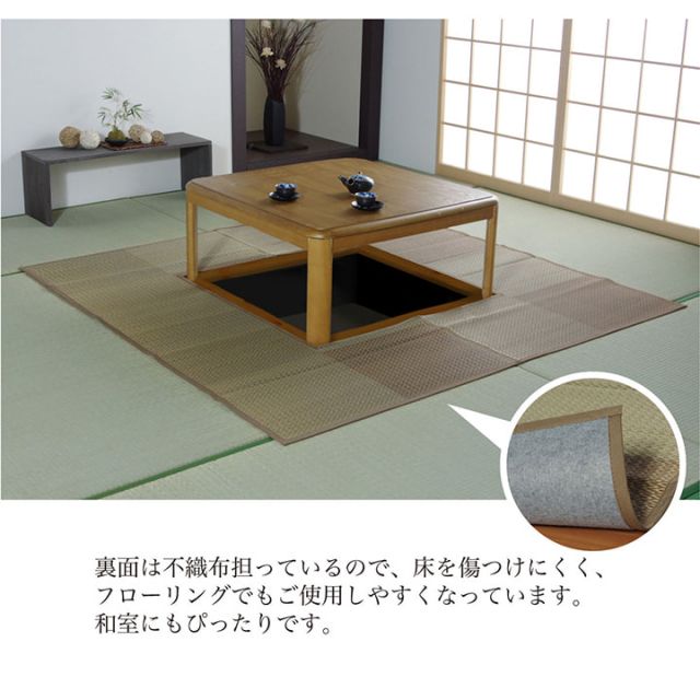 堀こたつ 掘りごたつ 堀り 炬燵 い草 ラグ 敷 市松 くり抜き 付属 マジックテープ 連結  裏 不織布  裏 不織布 約191×191cm（中抜き:約90×90cm）
