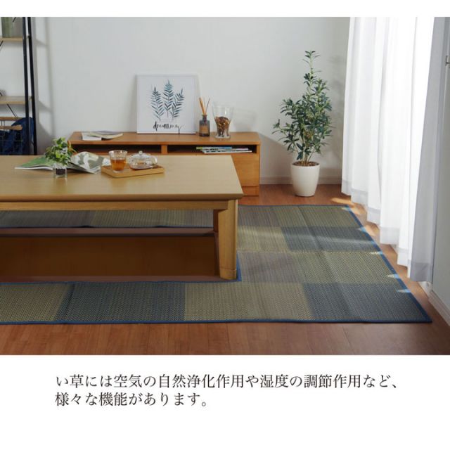 堀こたつ 掘りごたつ 堀り 炬燵 い草 ラグ 敷 市松 くり抜き 付属 マジックテープ 連結  裏 不織布  約191×250cm（中抜き:約90×120cm）