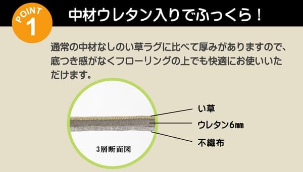 ウレタン6mm入り い草カーペット 『FXふくろう』 約180×180cm