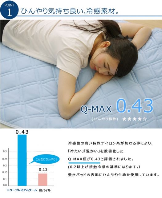 敷きパッド ダブル 洗える 冷感 涼感 接触冷感 『NEWプレミアムクール 敷パッド』 約140×205cm 吸水 速乾 リバーシブル