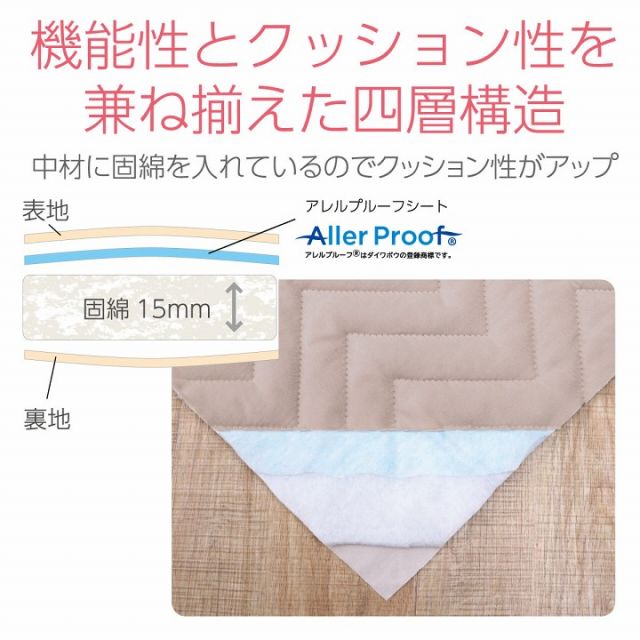 寝具 オールシーズン 快適睡眠 ベッドパッド 洗える アレルプルーフ 抗菌 消臭 アレル物質吸着 洗濯機OK 四隅ゴムバンド付き ズレにくい セミダブル 120×200cm