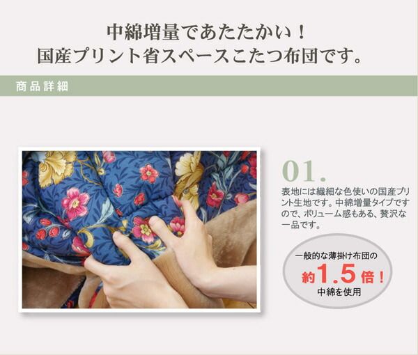 スーパSALE10倍＆4時間限定10％OFF 国内プリント 省スペース こたつ薄掛け単品 『ナターシャNSK増量』 約200×260cm（中綿増量タイプ）