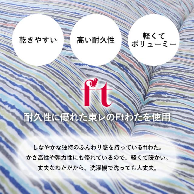スーパSALE10倍＆4時間限定10％OFF 寝具 洗える 清潔 組布団 東レft綿 日本製 シングルロング 掛け約150×210cm 敷き100×210cm イリス マルチブルー