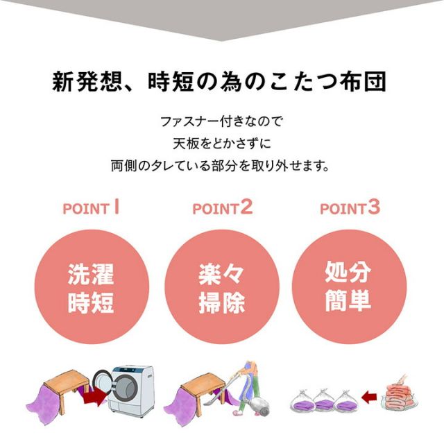 ハイタイプ こたつ布団 長方形 洗える お手入れ簡単 約235×295cm