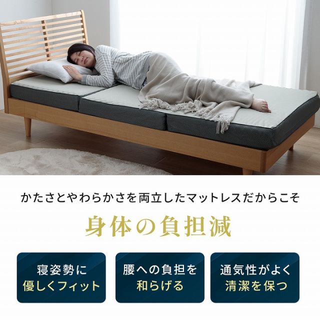 スーパSALE10倍＆4時間限定10％OFF マットレス ダブル 三つ折り 高反発 プロファイルウレタン 硬め 折りたたみ 寝具 グレー 約135×195×12cm