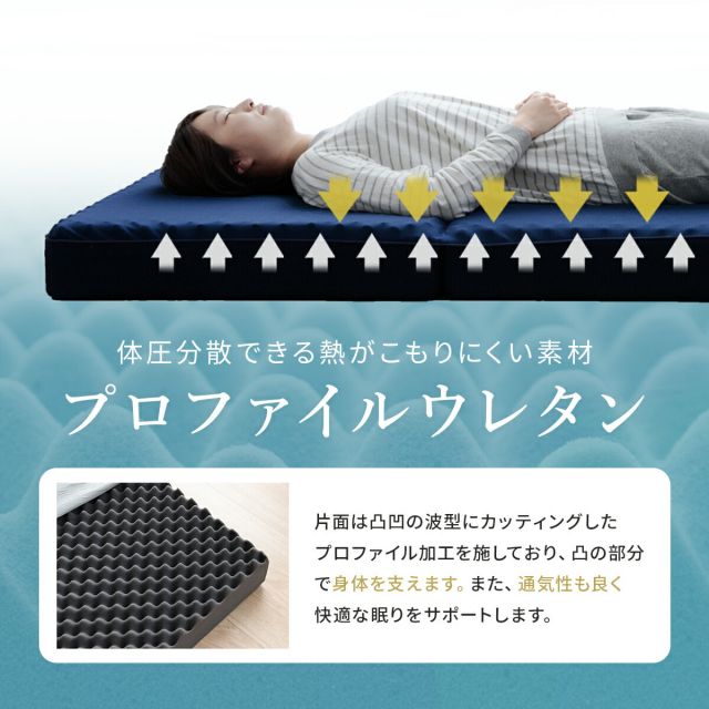 スーパSALE10倍＆4時間限定10％OFF マットレス シングル 三つ折り 高反発 プロファイルウレタン 硬め 折りたたみ 寝具 ネイビー 約97×195×12cm