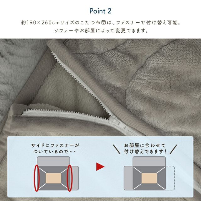 スーパSALE10倍＆4時間限定10％OFF こたつ布団 正方形 フランネル 洗える 無地 のびる ハイタイプ ソファー用 グレー 約190×190cm