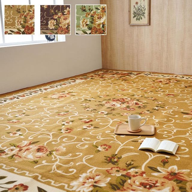 ナイロン 花柄 カーペット 撥水 速乾  約200×200cm