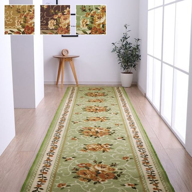 廊下敷き マット 花柄 エレガンス 撥水 約79×340cm