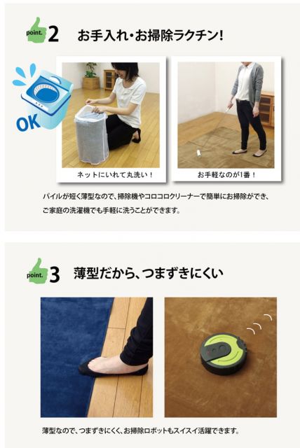ラグ カーペット 3畳 洗える 無地 『イーズ』 約185×240cm 裏:すべりにくい加工 （ホットカーペット対応）