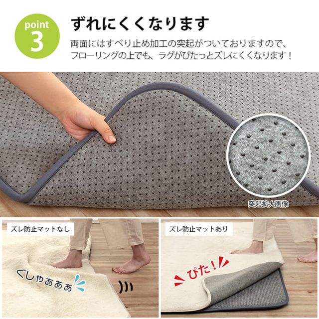 ラグ 下敷き 滑り止め 滑りにくい 防音 へたりにくい ボリューム ウレタン30mm クッション性 約180×180cm 床暖房 ホットカーペット対応