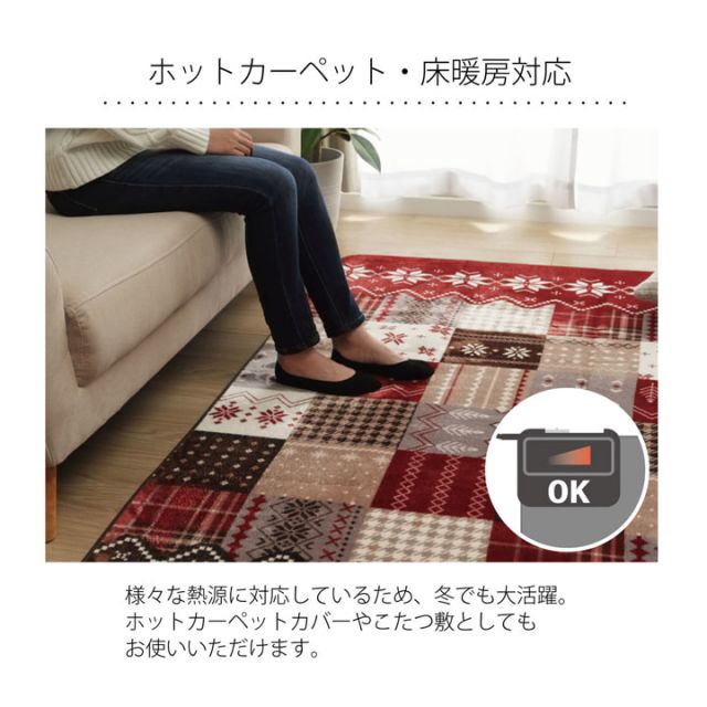 ラグ 長方形 洗える なめらか フランネル レッド 約200×240cm 約3畳 ホットカーペット対応