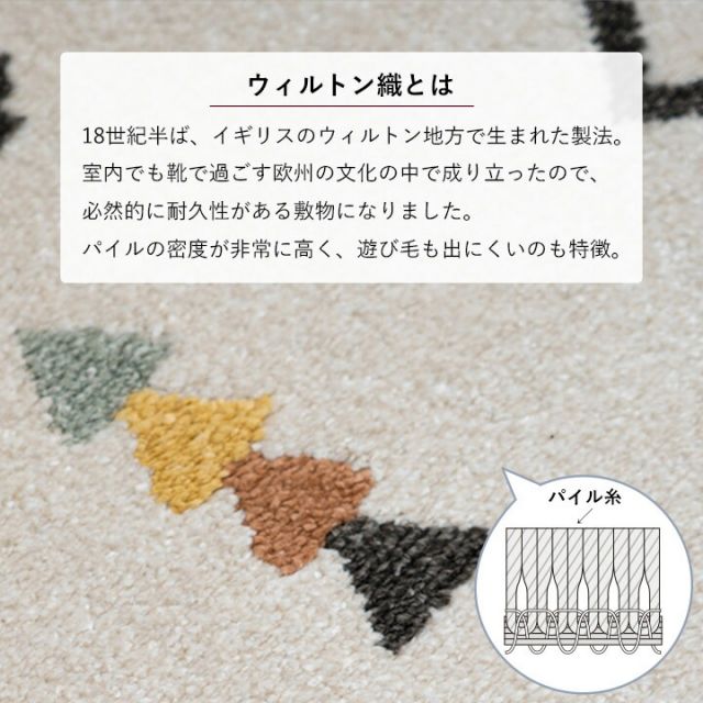 玄関 マット トルコ製 ウィルトン 織り 民族柄 エスニック モダン シンプル ナチュラル 立体感 抗菌防臭 消臭 丈夫 へたりにくい 1年中 ソファー前用 ベッドサイド用 約60×90cm