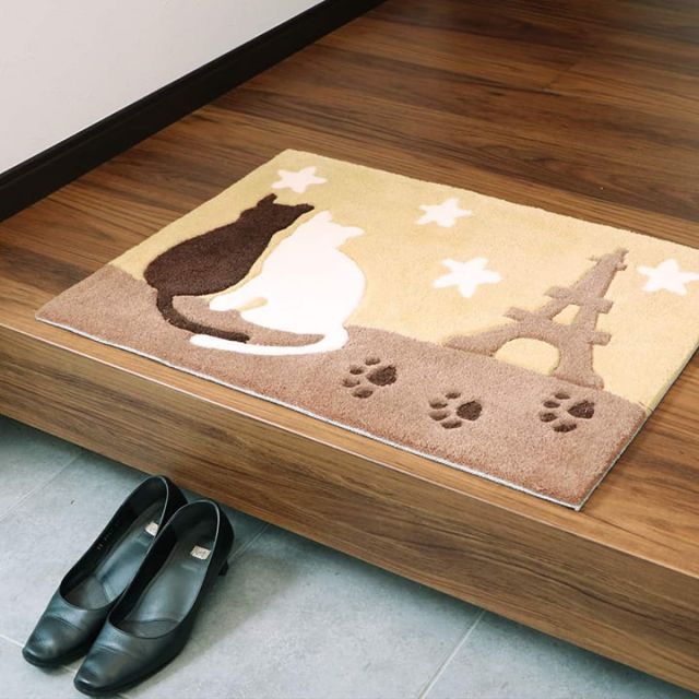 スーパSALE10倍＆4時間限定10％OFF 玄関マット へたりにくい 弾力性 約60×90cm 楕円 シルエット ネコ 猫 抗菌防臭