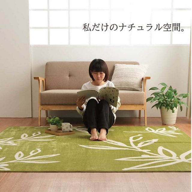 ラグ カーペット 2畳 洗える 花柄 リーフ柄ベージュ 約185×185cm （ホットカーペット対応）
