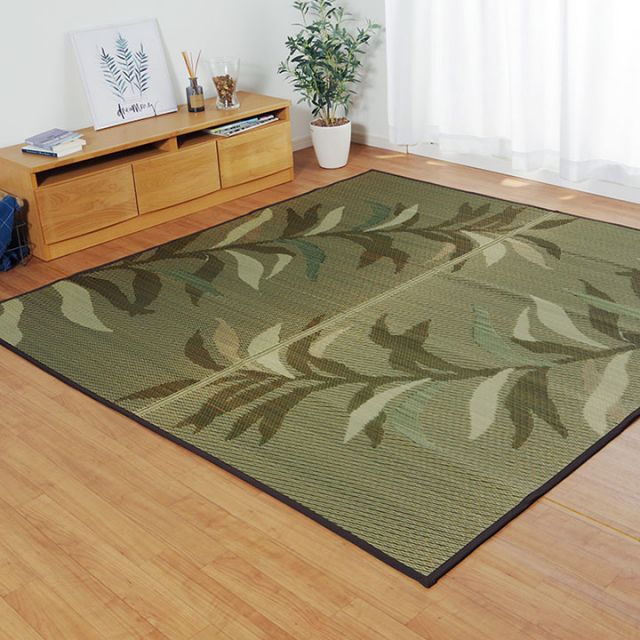 い草ラグ 消臭 カーペット 長方形 リーフ 約191×300cm (裏:不織布) 滑りにくい加工