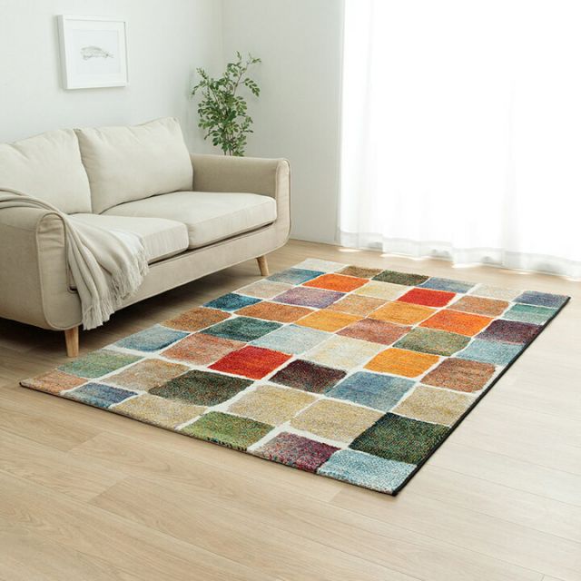 ウィルトン織 ラグ カーペット カラフル 抗菌防臭 消臭効果 長方形 リビング用 約133×190cm