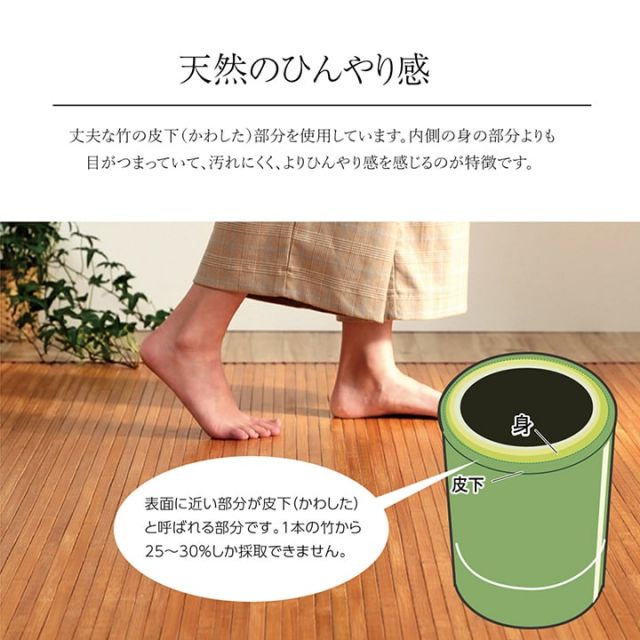 竹 ラグ カーペット 無地  自然素材 丈夫 ひんやり 孟宗竹 皮下使用  約140×200cm
