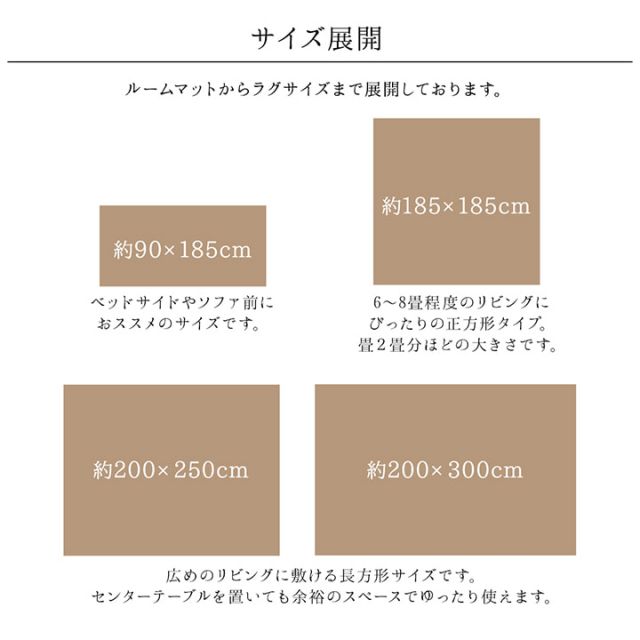 ラグ 長方形 ボリューム なめらか 低反発 オールシーズン 滑りにくい加工 シンプル 約4畳 約200×300cm ホットカーペット 床暖房対応