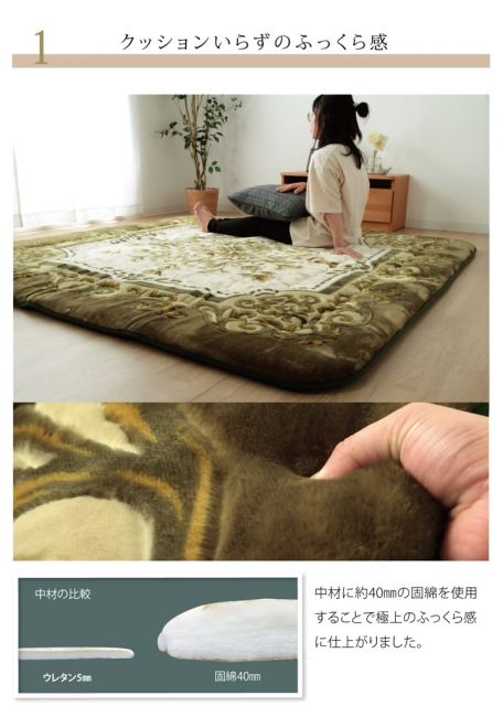 国産固綿40mm使用  ラグ ふっくら極厚敷き布団 『シャルマン』 約195×245cm