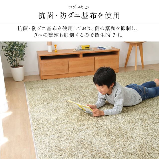 日本 抗菌 消臭 清潔 オーダー ラグ カーペット 防炎 アレルキャッチャー 抗アレル物質 ダニ対策 シャギー 無地 約3.2畳 約200×250cm