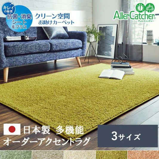 日本 抗菌 消臭 清潔 オーダー ラグ カーペット 防炎 アレルキャッチャー 抗アレル物質 ダニ対策 シャギー 無地 約3.9畳 約200×300cm