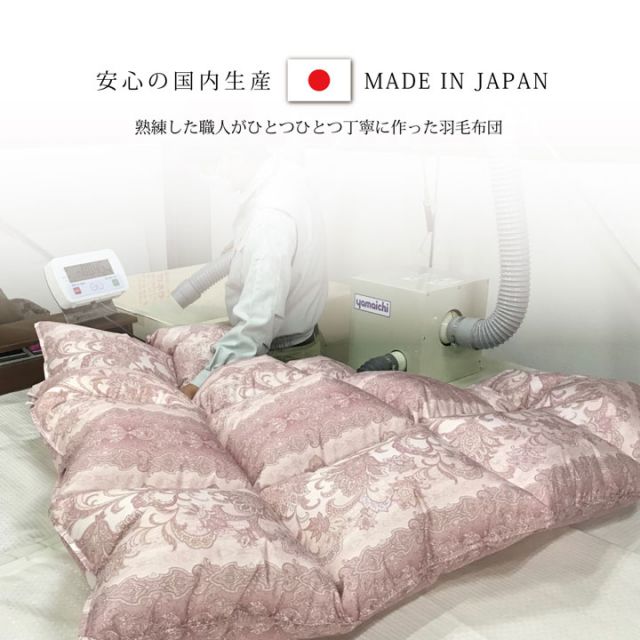 寝具 羽毛 掛け布団 日本製 抗菌防臭 防ダニ アレルプラス加工 立体キルト ダウンパワー370 ホワイトダックダウン90％ ダブルロング 190×210cm
