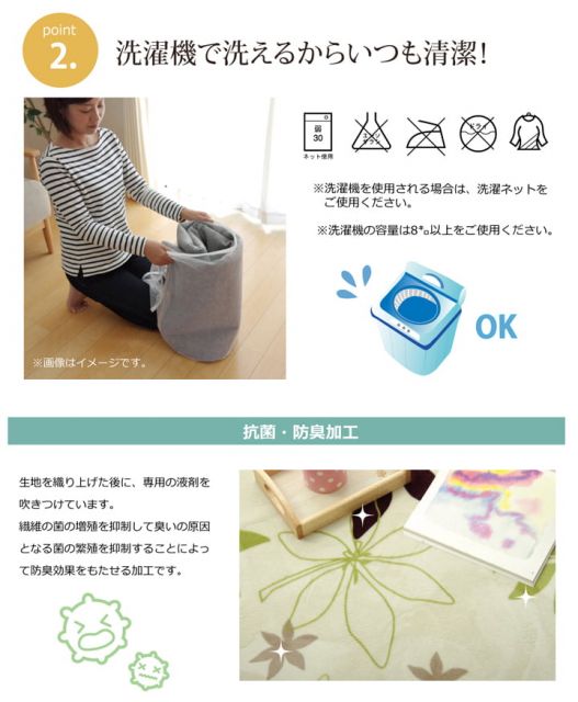 ラグ カーペット 3畳 洗える 抗菌 防臭 無地 『WSプランタ』 約200×250cm （ホットカーペット対応）
