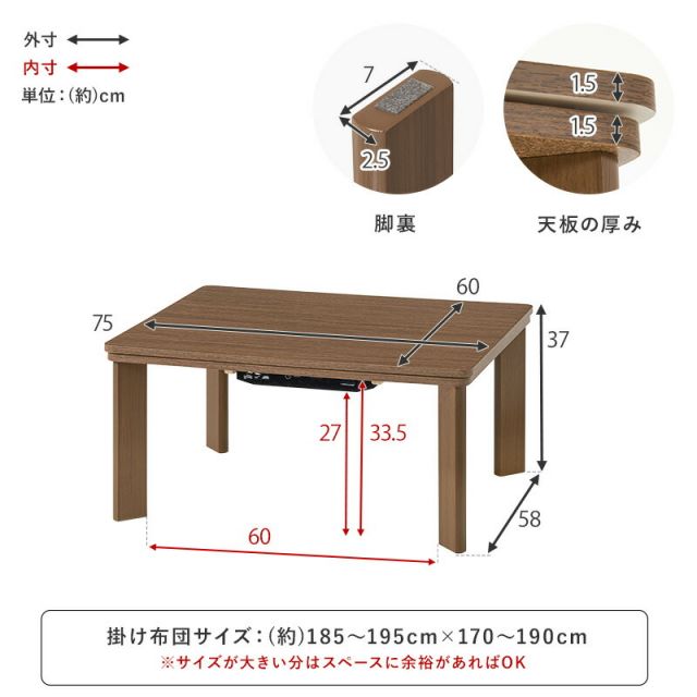 スーパSALE10倍＆4時間限定10％OFF コンパクトカジュアルこたつ　幅75x奥行60x高さ37cm