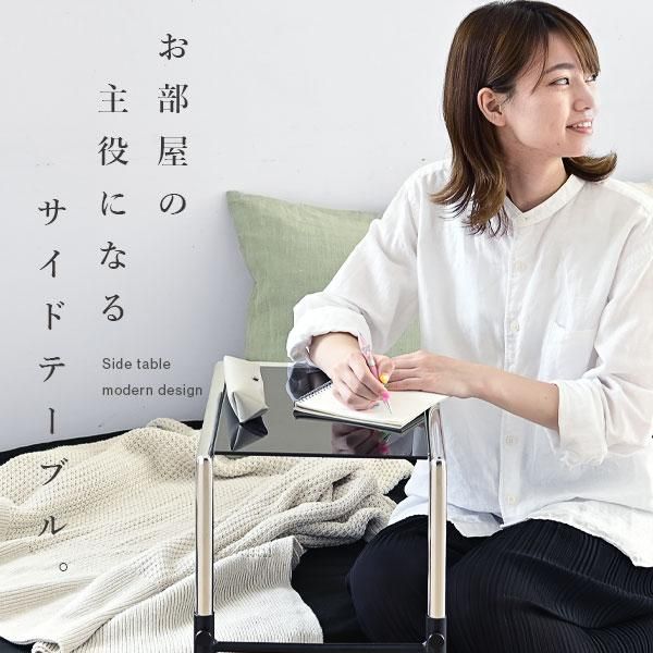 3%OFFクーポン有  ベッドサイドテーブル スリム サイドテーブル キャスター 付き ベッド横テーブル ガラス コの字 ブラック ソファ サイドテーブル ベッド脇 高さ 調整 MI