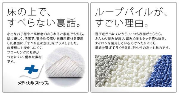 ラグマット 130cm×190cm スカイブルー 長方形 フレンチボーダー柄 日本製 マイナス6℃冷たいクールエコ2ラグ 『NEXTHOME』代引NG