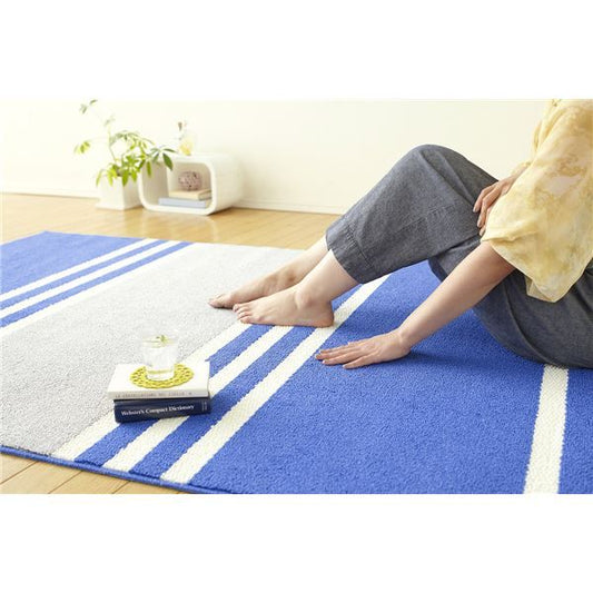 ラグマット 130cm×190cm スカイブルー 長方形 フレンチボーダー柄 日本製 マイナス6℃冷たいクールエコ2ラグ 『NEXTHOME』代引NG