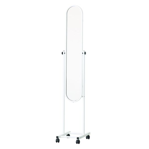 スーパSALE10倍＆4時間限定10％OFF パイプスタンドミラー(キャスター付)(ホワイト/白) 幅30cm 楕円形/スリム/鏡/姿見/飛散防止加工/キャスター/角度調整可/NK-108 鏡 スタンドミラー