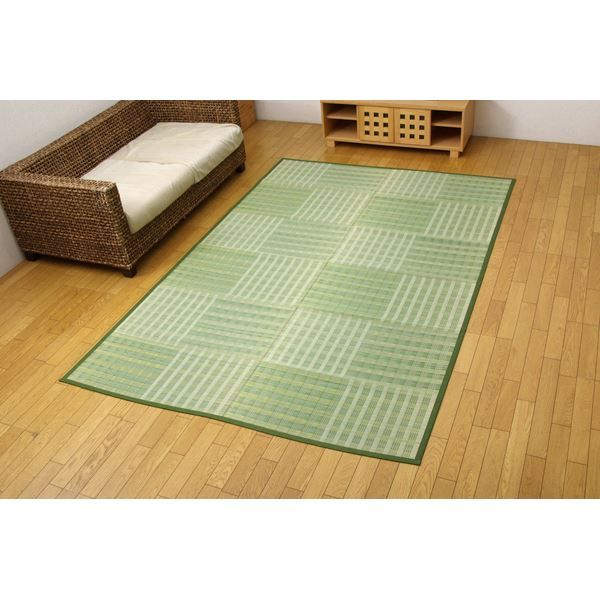い草 花ござ/ラグマット 市松柄 グリーン 江戸間3畳 約174×261cm 抗菌防臭効果 調湿機能 〔リビング〕代引NG