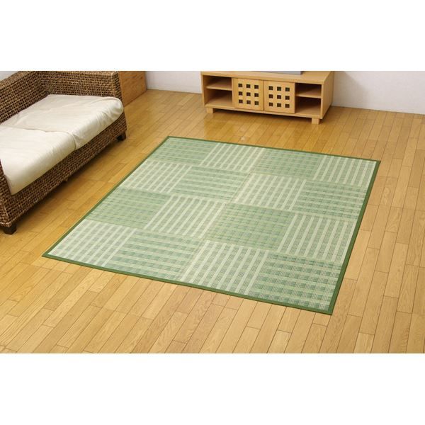 い草 花ござ/ラグマット 市松柄 グリーン 江戸間4.5畳 約261×261cm 抗菌防臭効果 調湿機能 〔リビング〕代引NG