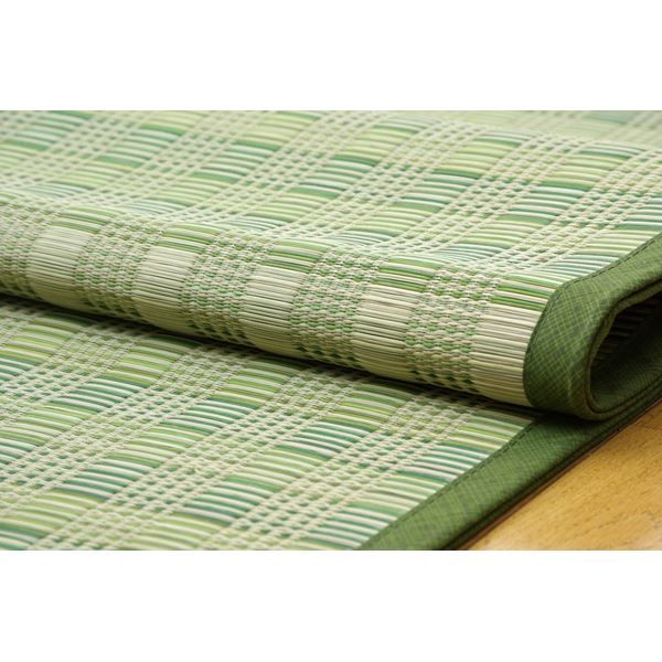 い草 花ござ/ラグマット 市松柄 グリーン 江戸間6畳 約261×352cm 抗菌防臭効果 調湿機能 〔リビング〕代引NG
