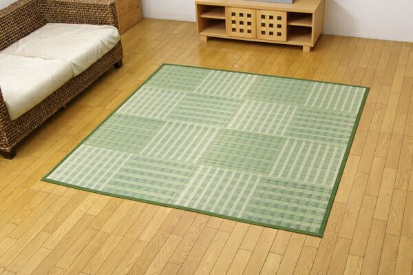 い草 花ござ/ラグマット 市松柄 グリーン 江戸間6畳 約261×352cm 抗菌防臭効果 調湿機能 〔リビング〕代引NG