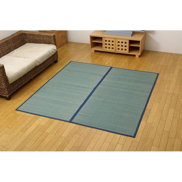 い草 花ござ/ラグマット ブルー 本間4.5畳 約286.5×286cm 裏：不織布 防傷 抗菌・防臭効果 調湿機能 〔リビング〕 代引NG