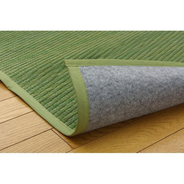 い草 花ござ/ラグマット グリーン 江戸間6畳 約261×352cm 裏：不織布 防傷 抗菌・防臭効果 調湿機能 〔リビング〕 代引NG