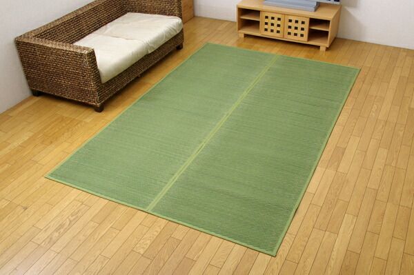 い草 花ござ/ラグマット グリーン 本間6畳 約286.5×382cm 裏：不織布 防傷 抗菌・防臭効果 調湿機能 〔リビング〕 代引NG