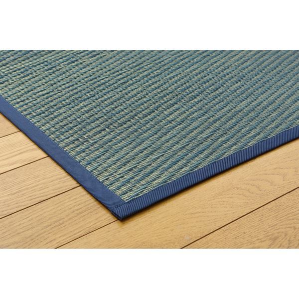 い草 花ござ/ラグマット ブルー 本間4.5畳 約286.5×286cm 抗菌・防臭効果 調湿機能 〔リビング ダイニング〕 代引NG
