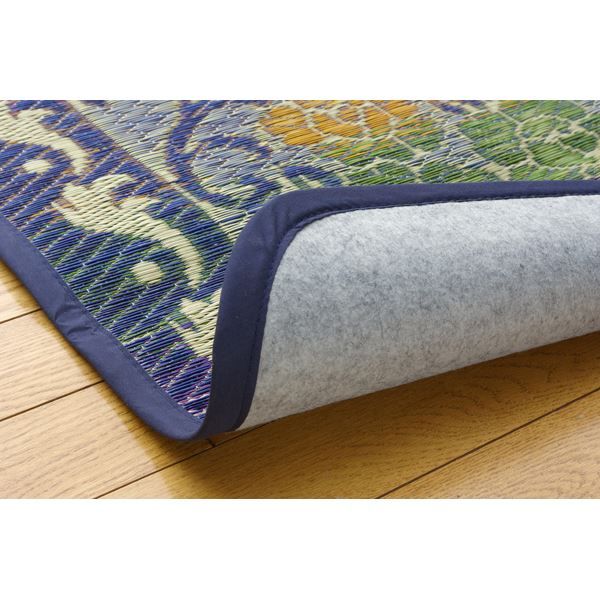 い草 ラグマット/絨毯 ブルー 約191×191cm 裏：不織布 防傷 抗菌 防臭 調湿効果付き 〔リビング ダイニング〕代引NG