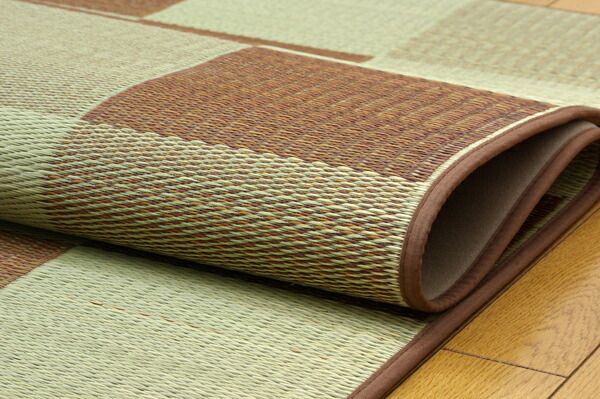 日本製 い草 ラグマット/絨毯 ブロック柄 グレー 約140×200cm 裏：ウレタン 調湿 抗菌 防臭 耐久性抜群 〔リビング〕代引NG