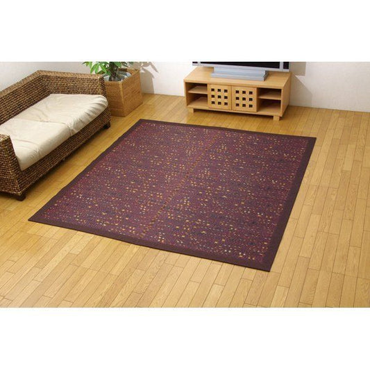 い草 ラグマット/絨毯 柳川段通 三重織 ブラウン 約191×191cm 日本製 抗菌 防臭 調湿機能付 〔リビング ダイニング〕代引NG