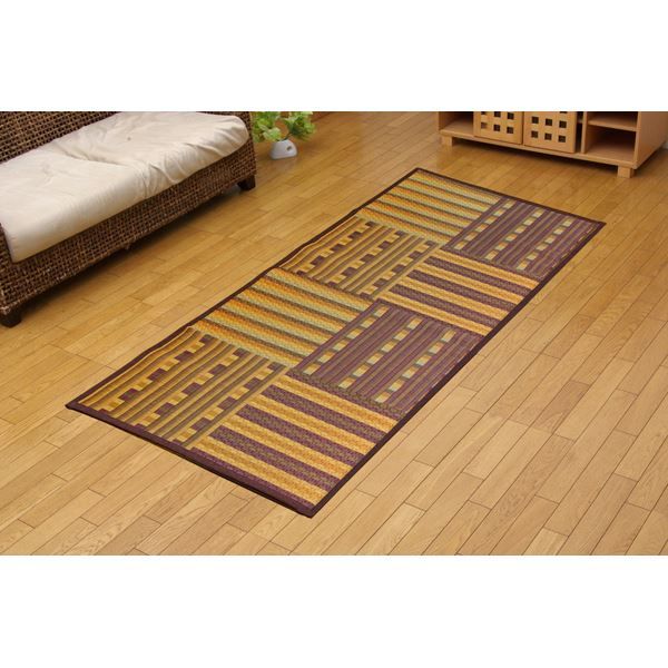 い草 ラグマット/絨毯 柳川段通 四重織 ブラウン 約191×191cm 日本製 抗菌 防臭 調湿機能付 〔リビング ダイニング〕代引NG