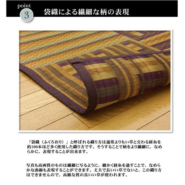 い草 ラグマット/絨毯 柳川段通 四重織 ブラウン 約191×191cm 日本製 抗菌 防臭 調湿機能付 〔リビング ダイニング〕代引NG