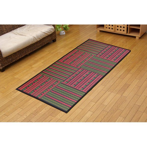い草 ラグマット/絨毯 柳川段通 四重織 レッド 約95×191cm 日本製 抗菌 防臭 調湿機能付 〔リビング ダイニング〕代引NG