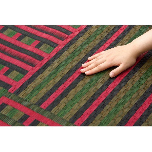 い草 ラグマット/絨毯 柳川段通 四重織 レッド 約191×191cm 日本製 抗菌 防臭 調湿機能付 〔リビング ダイニング〕代引NG