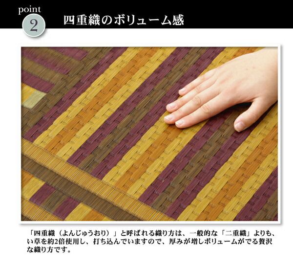 い草 ラグマット/絨毯 柳川段通 四重織 レッド 約191×191cm 日本製 抗菌 防臭 調湿機能付 〔リビング ダイニング〕代引NG